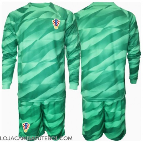 Camisa de Futebol Croácia Goleiro Equipamento Secundário Infantil Europeu 2024 Manga Comprida (+ Calças curtas)